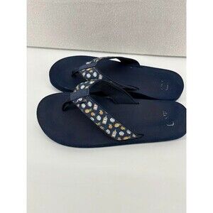 Men's Size 9 Navy Blue Vineyard Vines Canvas Flip Flops Tropical Pattern